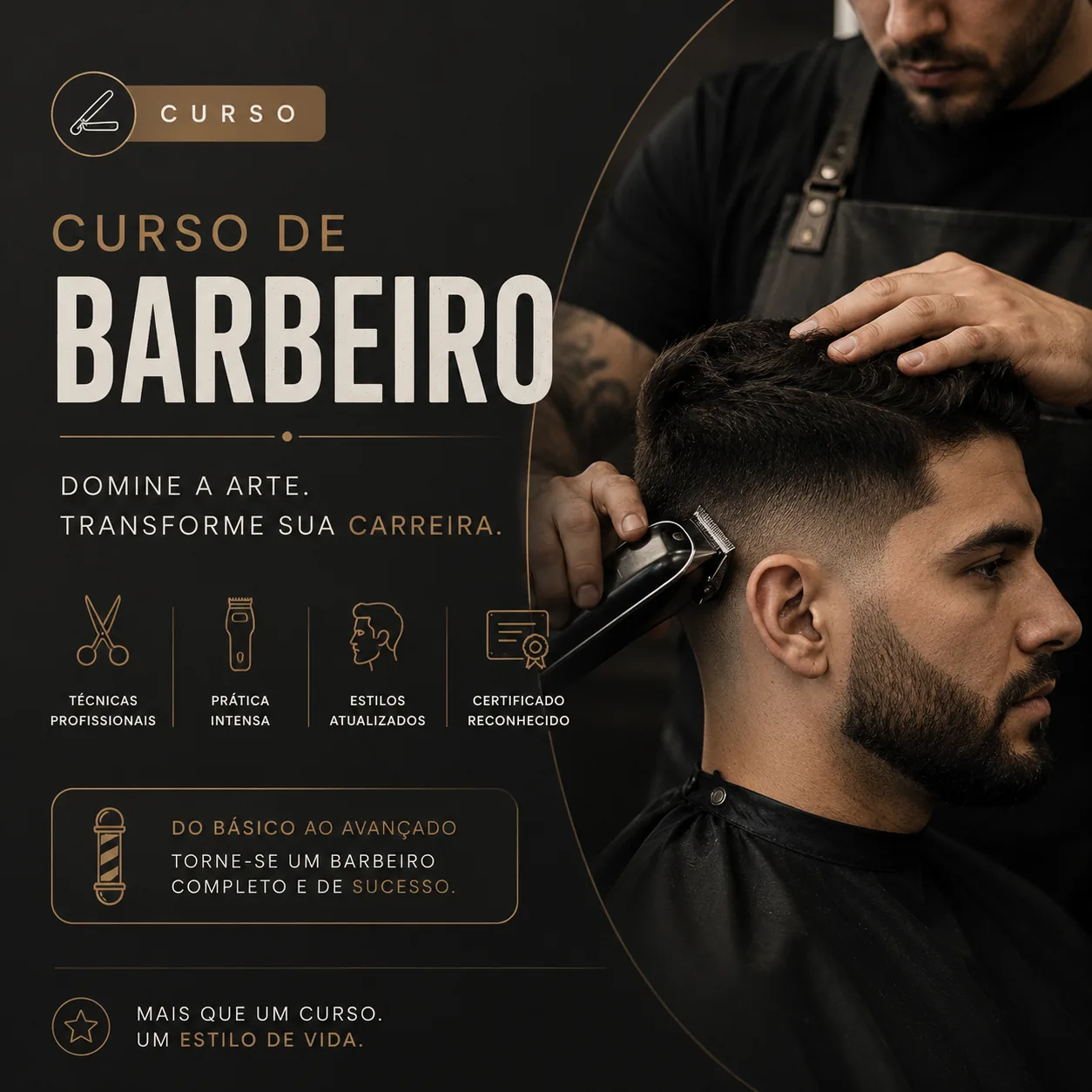 Profissional barbeiro realizando acabamento